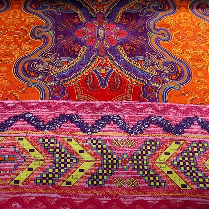 Boho King Size Comforter Set Soft Chic 3 Pieces Bedding Queen Comforter Set Lightweight Exotic Red Teal Bohemian Mandala Colorful Vintage Comforter Bed Set for All Seasons (King, Boho)