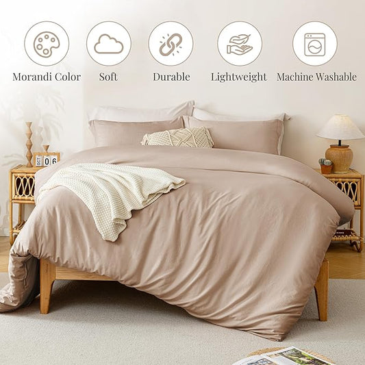 MILDLY Super Soft Duvet Cover - 100% Microfiber Polyester Rugby Tan Comforter Cover Set 3 Pieces with Zipper Closure & Corner Ties (No Comforter)