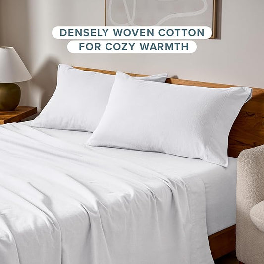 Bare Home Flannel King Pillowcases Set of 2-100% Cotton - Velvety Soft & Cozy - Double Brushed Heavyweight Flannel Pillowcases (King Pillowcase Set of 2, White)