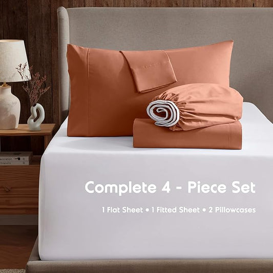 Nestl King Sheet Set - Luxury 1800 Ultra-Soft Microfiber King Bed Sheets - Double Brushed - Deep Pockets - Easy Fit - 4 Piece Set - Bedding Sheets & Pillowcases (King, Rust)