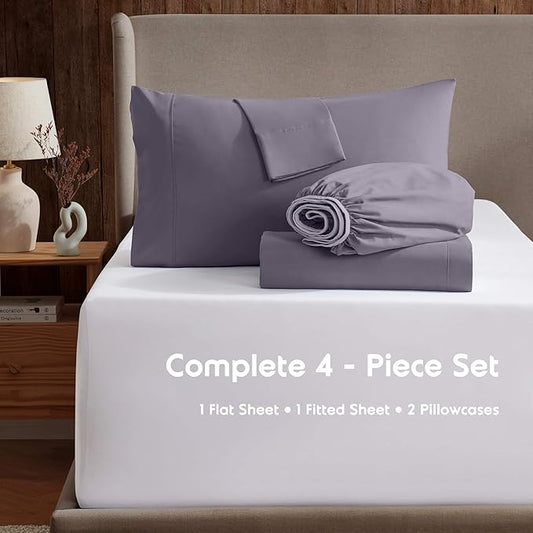 Nestl Short Queen Sheet Set - 1800 Ultra-Soft Microfiber - Double Brushed - Deep Pockets - Easy Fit - 4 Piece Set - Bed Sheets (Short Queen, Grayish Purple)