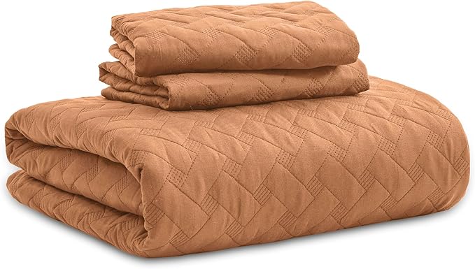 Bedsure Quilts Queen Size - Lightweight Bedspreads Queen Size with Basket Weave Pattern, Soft Quilt Bedding Set, Hazel Brown Comforter Set Coverlet for All Seasons with 2 Pillow Shams (90" x 96") | Skin-Friendly Soft, All-Season Comfort, Breathable, Li...