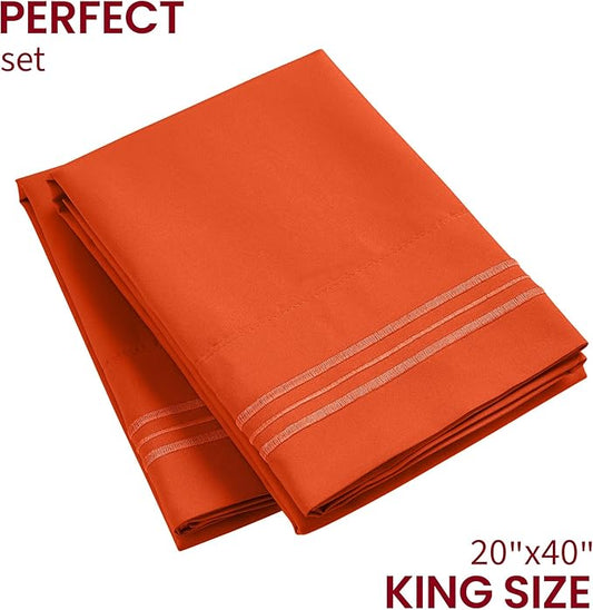Mellanni Pillow Cases - Luxury, Extra Soft, Cooling Pillow Covers - 2 PC Iconic Collection Pillowcases - Envelope Closure (King 20" x 40", Poppy Orange)