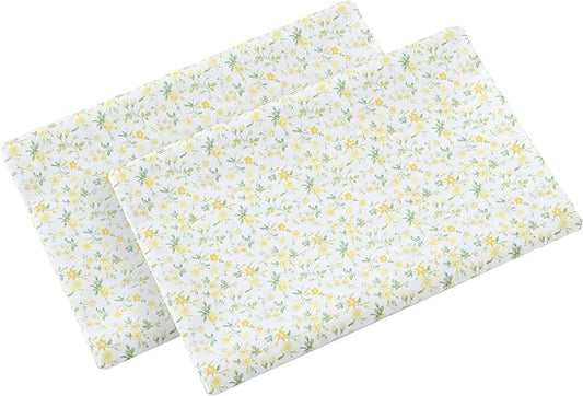 Laura Ashley - Standard Pillowcase Set, Breathable Percale Cotton Bedding, Crisp & Cool Home Decor (Evie Yellow, 2 Piece)