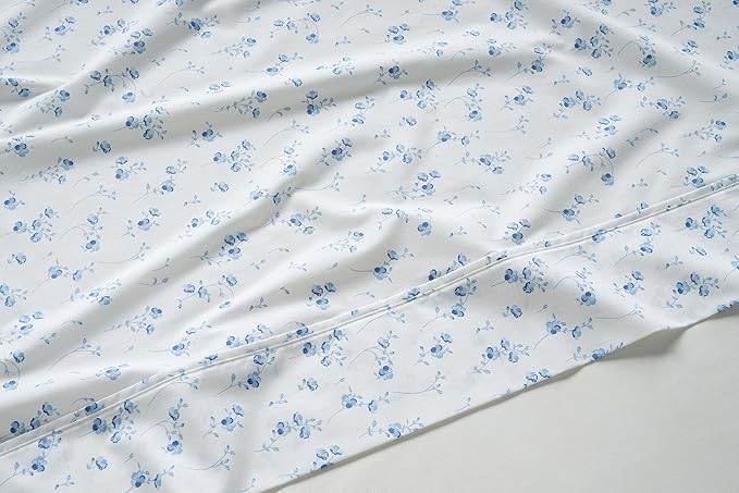 Casa Platino 100% Cotton Sheets Split King Size Set - 7 Pieces (1 Flat, 2 Fitted, 4 Pillowcases) - Soft, Breathable & Cooling Percale Bed Sheets with Deep Pocket - Split King Sheet Set - Floralis