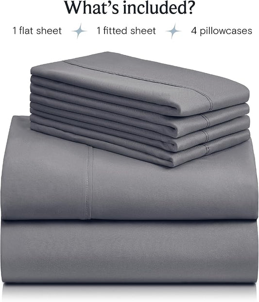 LuxClub 4 PC Full Size Sheet Set Bed Sheets Deep Pockets 18" Wrinkle Free Cooling Bed Sheets Machine Washable Hotel Bedding Silky Soft - Light Grey Full