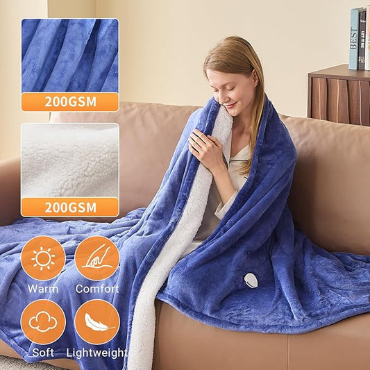 Electric Heated Blanket King Size 90''x100'' Soft Flannel & Sherpa Electric Blanket with 10 Heating Levels, Automatically Shut Down After 8h with Overheat Protection Machine Washable