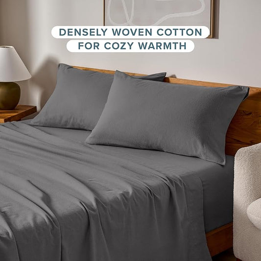 Bare Home Flannel King Pillowcases Set of 2-100% Cotton - Velvety Soft & Cozy - Double Brushed Heavyweight Flannel Pillowcases (King Pillowcase Set of 2, Grey)