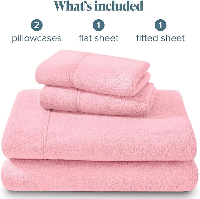 Bare Home Super Soft Fleece Sheet Set - Queen Size - Extra Plush Polar Fleece, No-Pilling Bed Sheets - All Season Cozy Warmth (Queen, Light Pink)