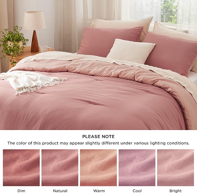 Bedsure Queen Comforter Set, Pink Clay Soft Prewashed Bedding for All Seasons, 3 Pieces GentleSoft™ Bed Set, 1 Lightweight Comforter (90"x90") and 2 Pillowcases (20"x26")