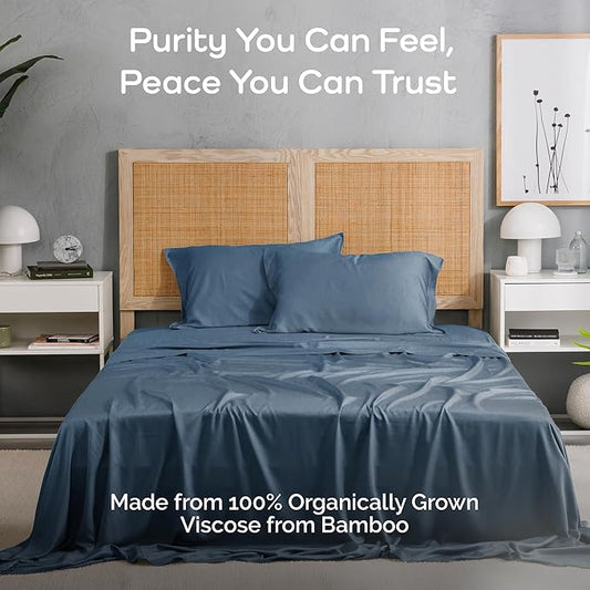 Viscose Bamboo Sheets Queen Size 4PC Set - Cooling Bedding for Hot Sleepers with Moisture Wicking Technology - Silky Soft 18 Inch Deep Pocket - Storm 60"x 80"