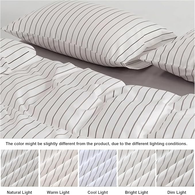 Bedbay Cotton Striped Duvet Cover Set Queen Size, Black & White Minimal Bedding Set, 100% Cotton Sateen,Soft Breathable Hotel Style Comforter Cover with Zipper Closure & Corner Ties