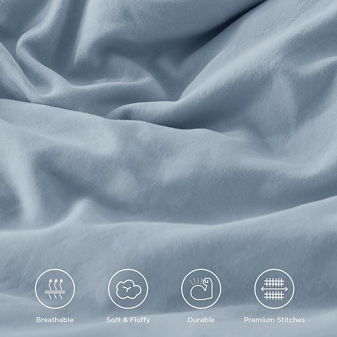 Andency Grayish Blue Queen Comforter Set, 3 Pieces Farmhouse Shabby Chic Ruffle Bedding Comforter Sets, All Season Lightweight Fluffy Soft Polyester Bed Set for Boys, Men, Adults (90x90Inch)