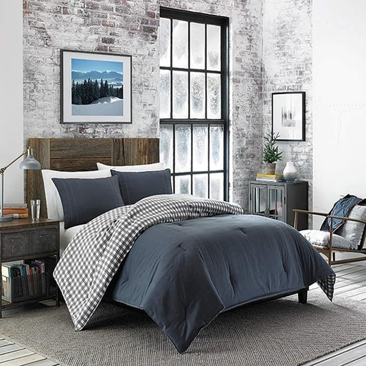 Eddie Bauer - Twin Comforter Set, Reversible Bedding with Matching Sham, Pre-Washed for Added Softness, Medium Weight, Dorm Essentials (Kingston Charcoal)