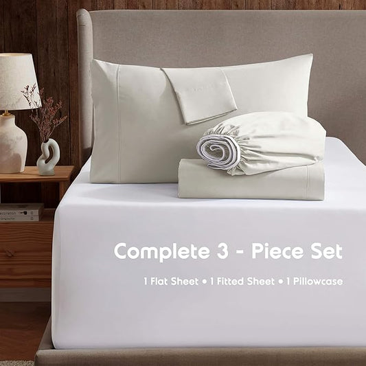 Nestl Twin Sheet Set - 1800 Ultra-Soft Microfiber Twin Bed Sheets - Double Brushed - Deep Pockets - Easy Fit - Extra Soft - 3 Piece Set - Bedding Sheets & Pillowcases (Twin, Off White)