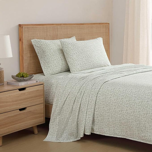 Tommy Bahama - Queen Size Sheet Set, 100% Cotton Percale Bedding with a Crisp & Cool Feel, Bed Sheets with Matching Fitted Sheet & Pillowcases (Palm Day Green)