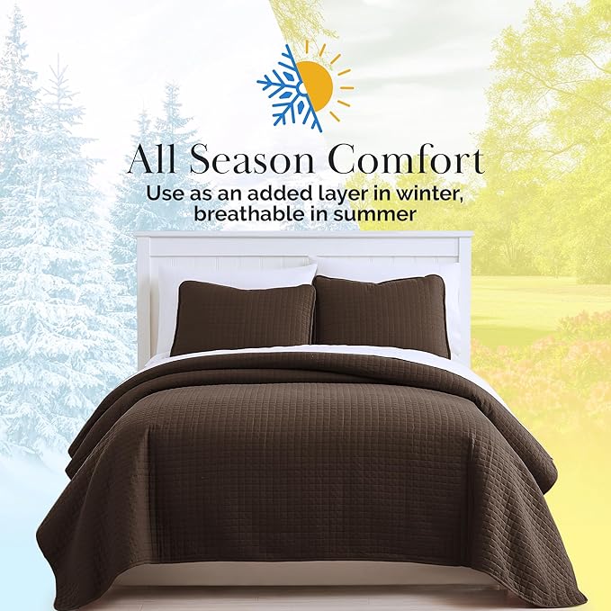 Southshore Fine Living, Inc. Full/Queen Quilt Bedding Set, Comfy Microfiber Coverlet, Queen Size Bedspread, Stain and Pet Hair Resistant Bedding, Full Size Quilt Set w/2 Shams, Chocolate Brown