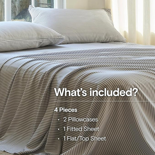 DOZ Sheet Set, 100% Viscose derived from Bamboo, Organically Grown, Buttery Soft, Cooling Sheets, High GSM, Deep Pockets - 4 Piece - 2 Pillowcases 1 Fitted 1 Top Sheet (Stripe, Cal King)