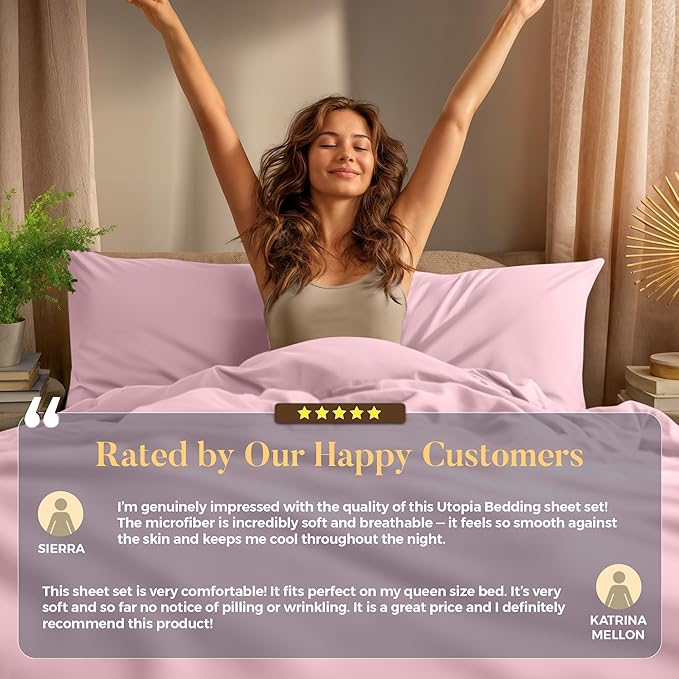 Utopia Bedding King Size Sheet Set – 4 Piece Bed Sheets, Soft and Breathable Microfiber, Includes 1 Fitted Sheet, 1 Flat Sheet and 2 Pillowcases – Oeko Tex (Crystal Pink)