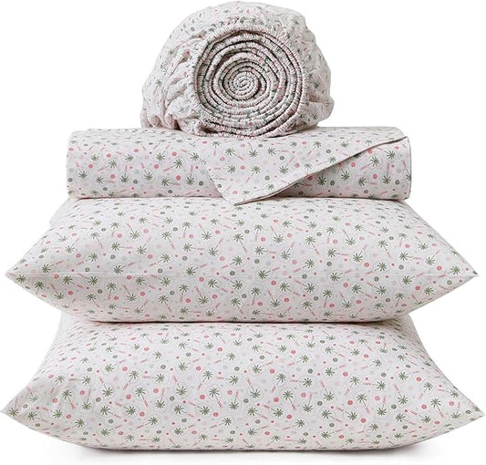 Tommy Bahama - Queen Sheet Set, Crisp & Cool Cotton Percale Bed Sheets, Deep Pockets, Coastal Bedding with Matching Fitted Sheet & Pillowcases (Pickleball Palm Pink)