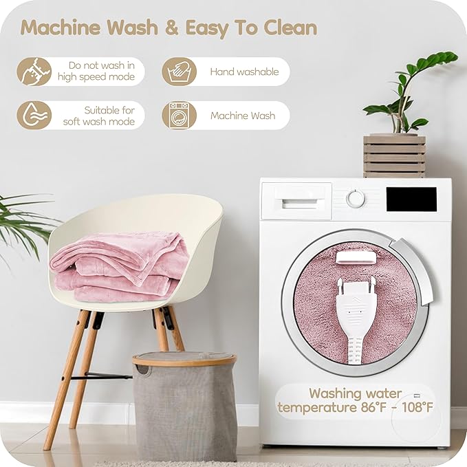 Electric Heated Blanket Queen Size 84"x90", with Dual Control Breathable & Luxurious Flannel, with 4 Heating Levels & 10 Hours Auto-Off, Fast Heating, Machine Washable, for Bedding -Light Pink