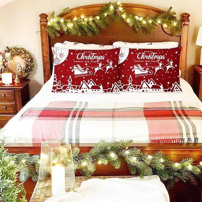 YIYEA Christmas Standard Pillow Cases Set of 2, Ultra Soft Double Brushed Microfiber Pillowcases Standard, Christmas Bed Pillow Covers, Fade Resistant, Easy Slip-On (20"x26")