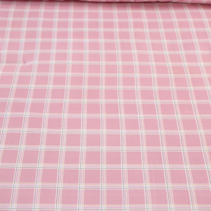 SDIII 3PCS Pink Gingham Comforter Set Queen 100% Washed Microfiber Lightweight Soft Pink Gingham Bedding Farmhouse Shabby Chic Checkered Plaid