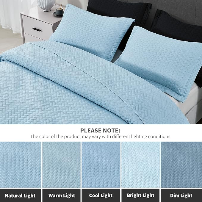 Maple&Stone Quilt Set Twin/Twin XL, Lightweight Light Blue Bedspread Ultrasonic Chevron Pattern Light Coverlet for All Season Comforter Bedding Decor - 2 Piece Twin Extra Long Bed Cover Sets