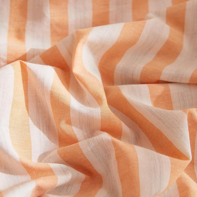 EAVD Vintage Orange Striped Comforter Set King Soft 100% Washed Cotton White and Orange Vertical Striped Bedding Set with 2 Pillowcases Retro Geometric Pattern Comforter Set for All-Season