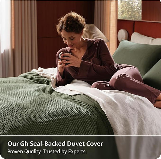 Bedsure Cotton Duvet Cover King Size - 100% Cotton Waffle Weave Olive Green Duvet Cover, PureWoven Textured Breathable Bedding Comforter Cover for All Season, 1 Duvet Cover Only 104"x90"