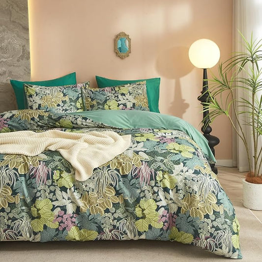 HighBuy Green Leaves Comforter Set Queen Size Topical Botanical Aesthetic Bedding Comforter Fluffy Boho Chic Cottagecore Bedding Set Ultra Soft Queen Bed Comforter Set,All Season