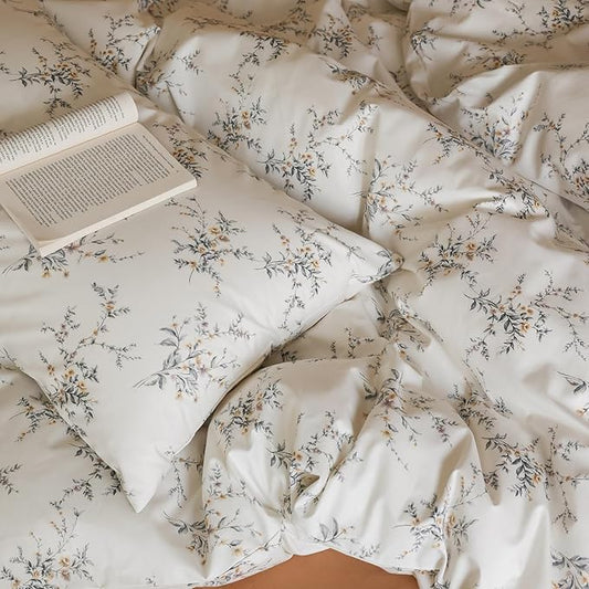 Floral Comforter Twin XL 100% Cotton Down Alternative Bedding Set Boho Girls Farmhouse Vintage Bedding Comforter Sets Fluffy All Season Lightweight Women Bed Comforter with 2 Pillowcases