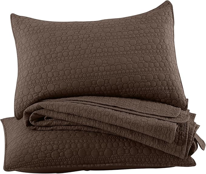 HORIMOTE HOME Quilt Set King Size Chocolate, Soft Lightweight Pre-Washed Microfiber Circle Stitches King Quilt Bedding Set, All Season Spring Summer Bedspread Coverlet, 2 Pillow Shams, 106x96 Inches
