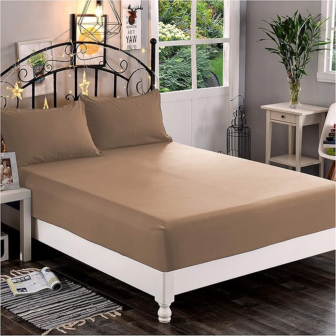 Elegant Comfort 1500 Premium Hotel Quality 1-Piece Fitted Sheet, Softest Quality Microfiber - Deep Pocket up to 16 inch, Wrinkle and Fade Resistant, Queen, Taupe
