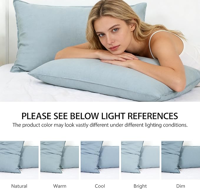 Simple&Opulence 100% Linen Pillowcases Basic Style Solid Color Set of 2, Queen Size Stone Washed Flax Pillow Cover Envelope Closure (20''x30'', Dusty Blue)