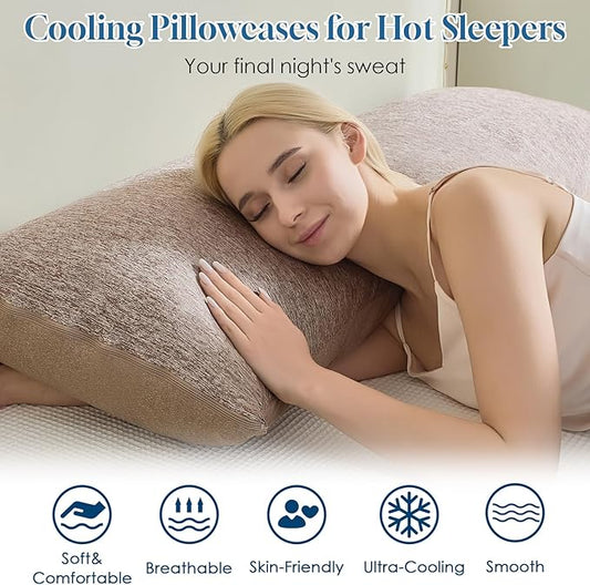CHOSHOME Cooling Pillow Cases Zipper Pillow Covers Q-Max > 0.45 Zippered Pillowcases for Hot Sleepers, Soft, Breathable, Skin-Friendly, 2 Pack (Standard, 20"x26", Brown)