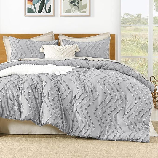 Litanika Light Grey King Comforter Set, 3 Pieces Lightweight Gray Tufted Bedding Sets, Down Alternative Comforter Fluffy Bed Set Gift Choice