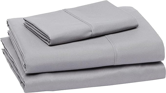 Amazon Basics Lightweight Breathable Brushed Microfiber 3-Piece Bed Sheet Set With 14-Inch Deep Pockets, Wrinkle Resistant, Twin XL, Dark Gray, Solid