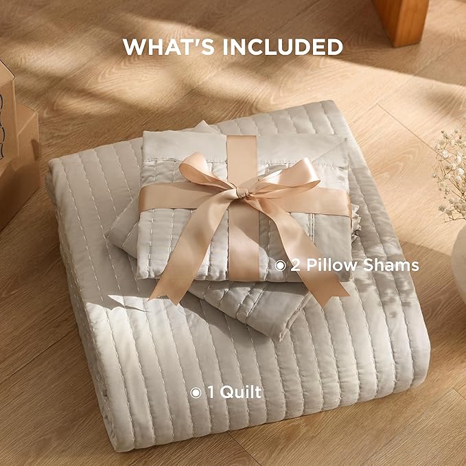 Bedsure Quilts King Size - King Quilt Bedding Set Bedspread Coverlet for Farmhouse Bedroom Decor, Lightweight Bedspread, 3-Piece Set with 106"x96" Coverlet & 2 Pillow Shams, All-Season Soft Comforter