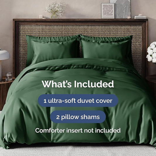 Duvet Cover Queen Size Set - Extra Soft Queen Duvet Cover 90" x 90" with 2 Pillow Shams - Hotel Luxury, Easy Care & Fade Free with Zipper Closures and Ties - Comfy, Cozy & Breathable (Emerald Green)