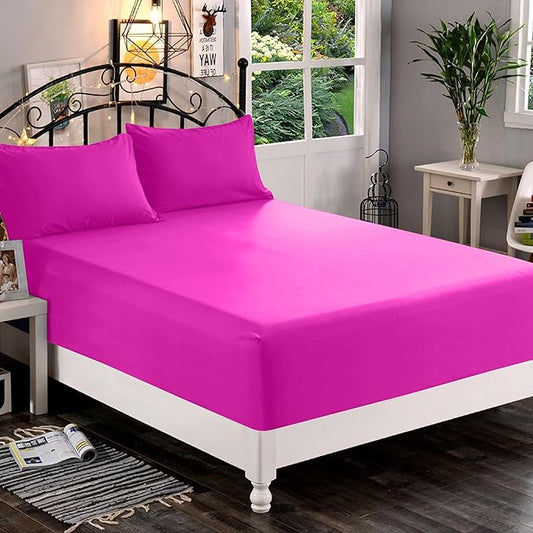 Elegant Comfort 1500 Premium Quality Fitted Sheet Ultra Soft 18-24 Inch Extra Deep Pocket - Single Fitted Sheet for High Mattress - Wrinkle Free with Smart Storage Pockets, California King, Hot Pink