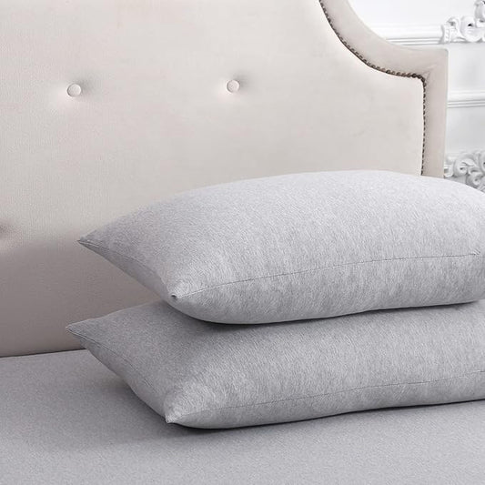 PURE ERA Jersey Knit Pillowcases 100% T-Shirt Cotton Super Soft Comfy Breathable, Set of 2, King 20" x 36", Heathered Grey