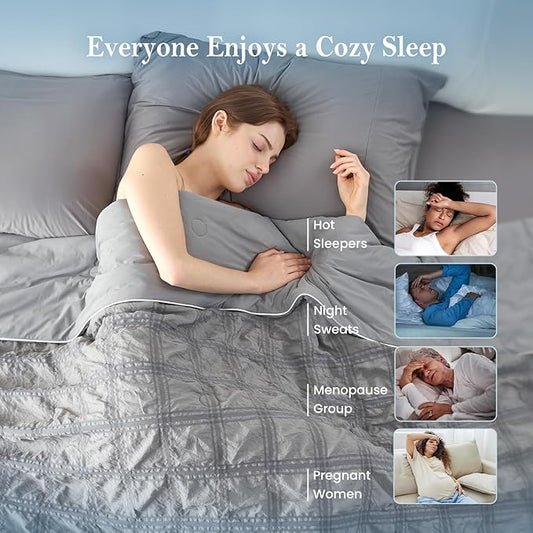 Cozy Bliss Cooling Comforter Seersucker Plaid King Size, Q-Max 0.45 Lightweight Cooling Blanket, Breathable Silk Smooth Summer Bedding Quilt for Hot Sleepers Night Sweats Dark Grey