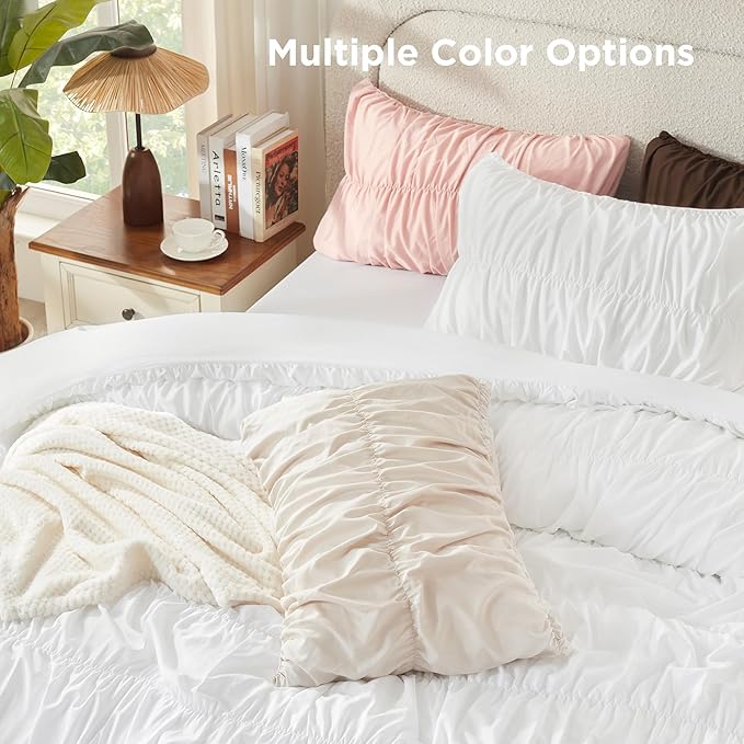 Andency Ruched Dark Emerald Green Twin Size Comforter Sets, Shabby Chic Pleated Bedding Sets 2 Pieces, Lightweight Soft Boho Ruffle Bed Set for Girls, Kids, Women, All Season