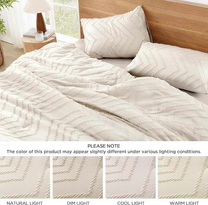 Litanika King Size Comforter Set Beige, 3 Pieces Lightweight Tufted Bedding Comforter Set Cream, All Season Fluffy Bed Set Gift Choice