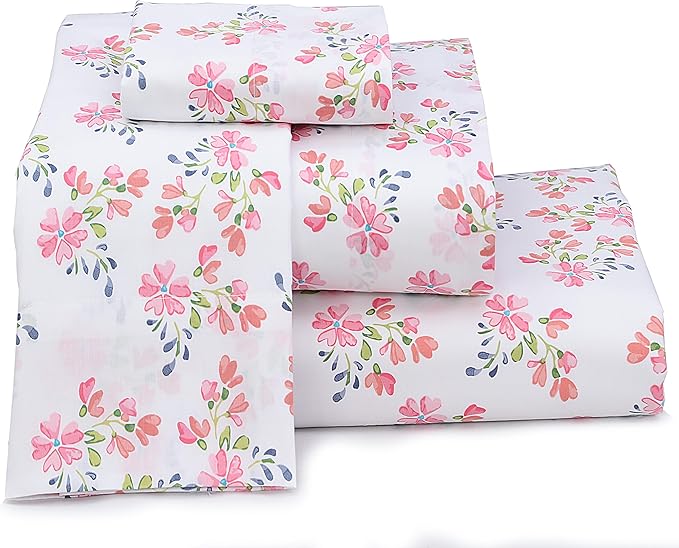 RUVANTI 100% Cotton Sheets – Twin XL Size Percale Bedding, Cooling & Breathable Floral Design, Durable with a Crisp, Soft & Comfortable Feel, 16" Deep Pocket, 3-Piece Set, Bloomex