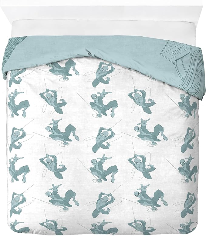 Jay Franco Kids Duvet Cover Set with Sham & Pillowcase – Ultra-Soft Bedding for Room Decor, Cover ONLY Comforter NOT Included, Green - Spiderman, 3 Piece Queen