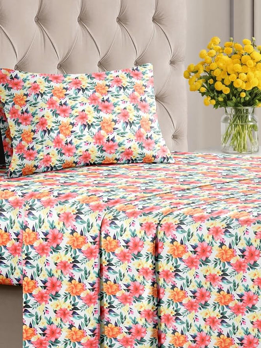 Floral Sheets - Flower Print Bed Sheet Set - 1 Flat, 1 Fitted & 1 Pillowcase w/ Deep Pockets - Comfy, Cozy, Wrinkle & Fade Free - Boho Botanical Bedding - Soft, Breathable & Cooling - Twin XL Size Set