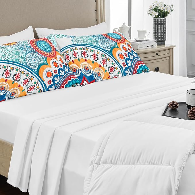 YIYEA King Size Pillow Cases Set of 4, Ultra Soft 1800TC Hotel Quality Double Brushed Microfiber Embroidered Pillowcases and Boho Pillow Covers, Envelope Closure, Fade Resistant (20"x36")