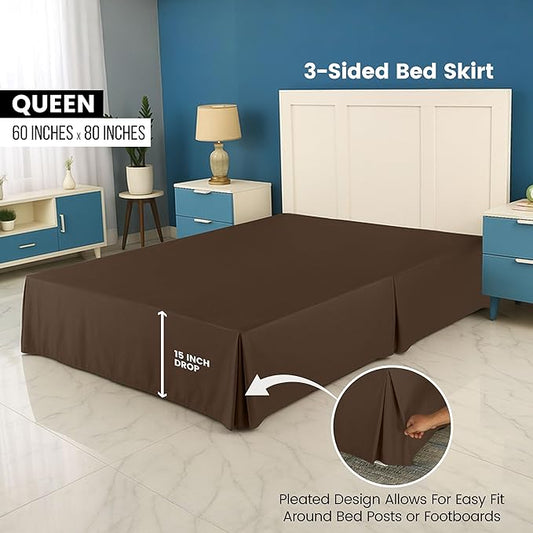 Utopia Bedding Queen Bed Skirt - Soft Quadruple Pleated Ruffle - Easy Fit with 16 Inch Tailored Drop - Hotel Quality, Shrinkage and Fade Resistant (Queen, Brown)
